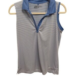 Nike Golf Dri FIT Sleeveless Polo Shirt Blue White Stripe Women's Medium